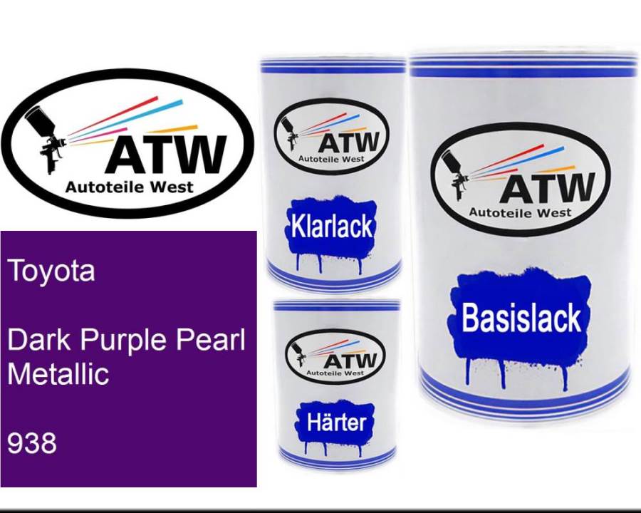 Toyota, Dark Purple Pearl Metallic, 938: 500ml Lackdose + 500ml Klarlack + 250ml Härter - Set, von ATW Autoteile West.
